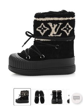 Louis Vuitton Black and Cream Sherpa Shearling Logo Platform Boot